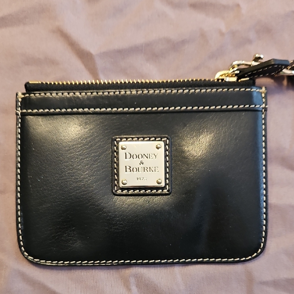 Vintage Dooney & Bourke Black Leather Pouch with Gold Accents